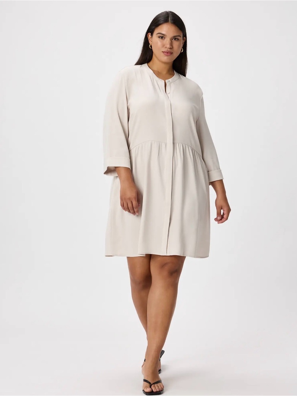 NWOT Quince Fluid Crepe Shirt Dress Sand Size L